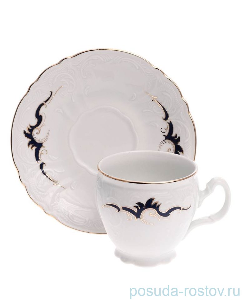 Набор чайных пар 240 мл 6 шт высокие "Бернадотт /Синие вензеля /золото" / 101455