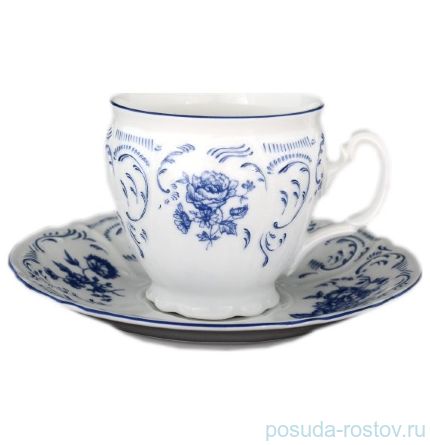 Чайный сервиз на 6 персон 15 предметов &quot;Бернадотт /Синие розы&quot; (чашка 240 мл, блюдце 15 см) / 124923