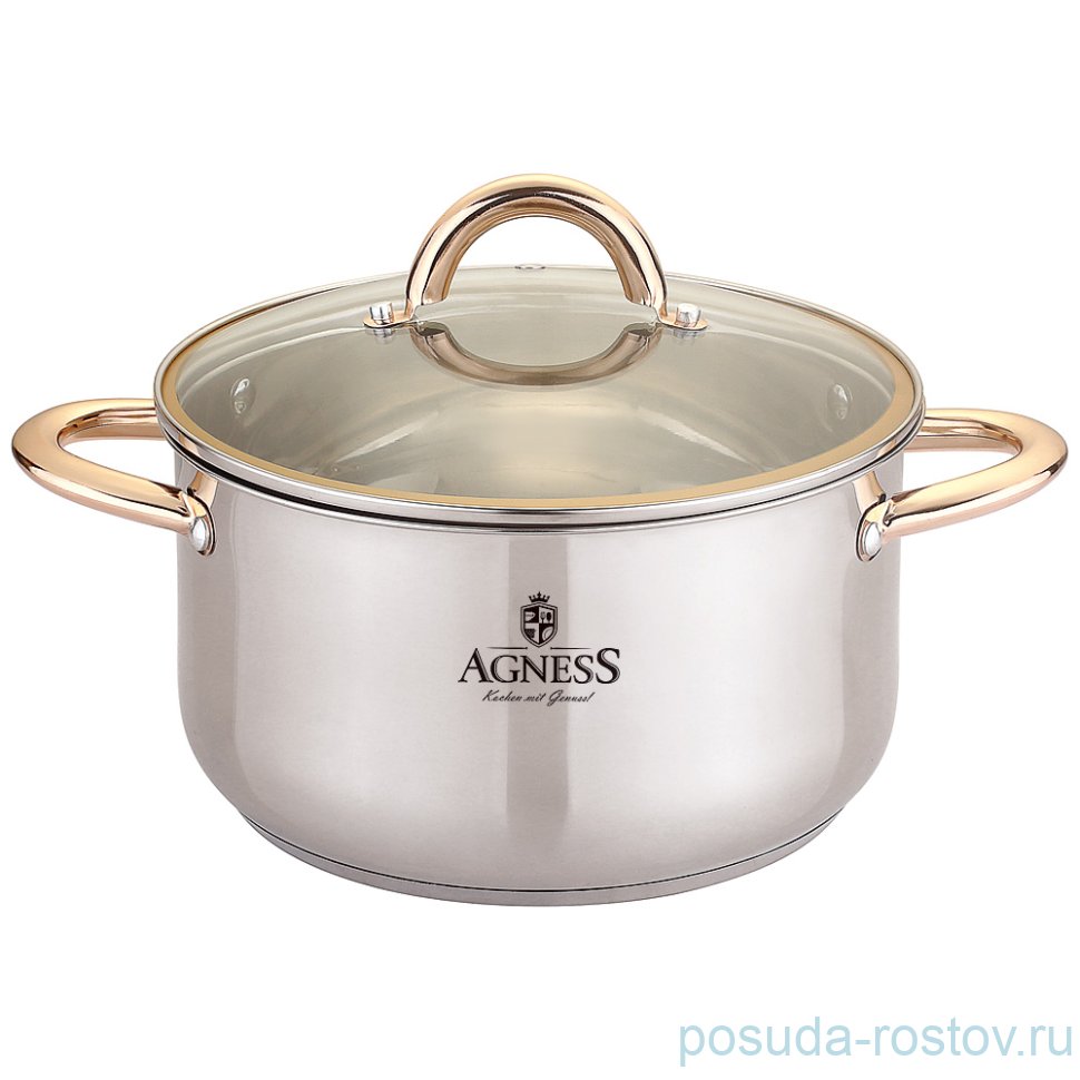 Кастрюля 24 х 13,5 см со стеклянной крышкой индукция 6,1 л "Agness" / 196290