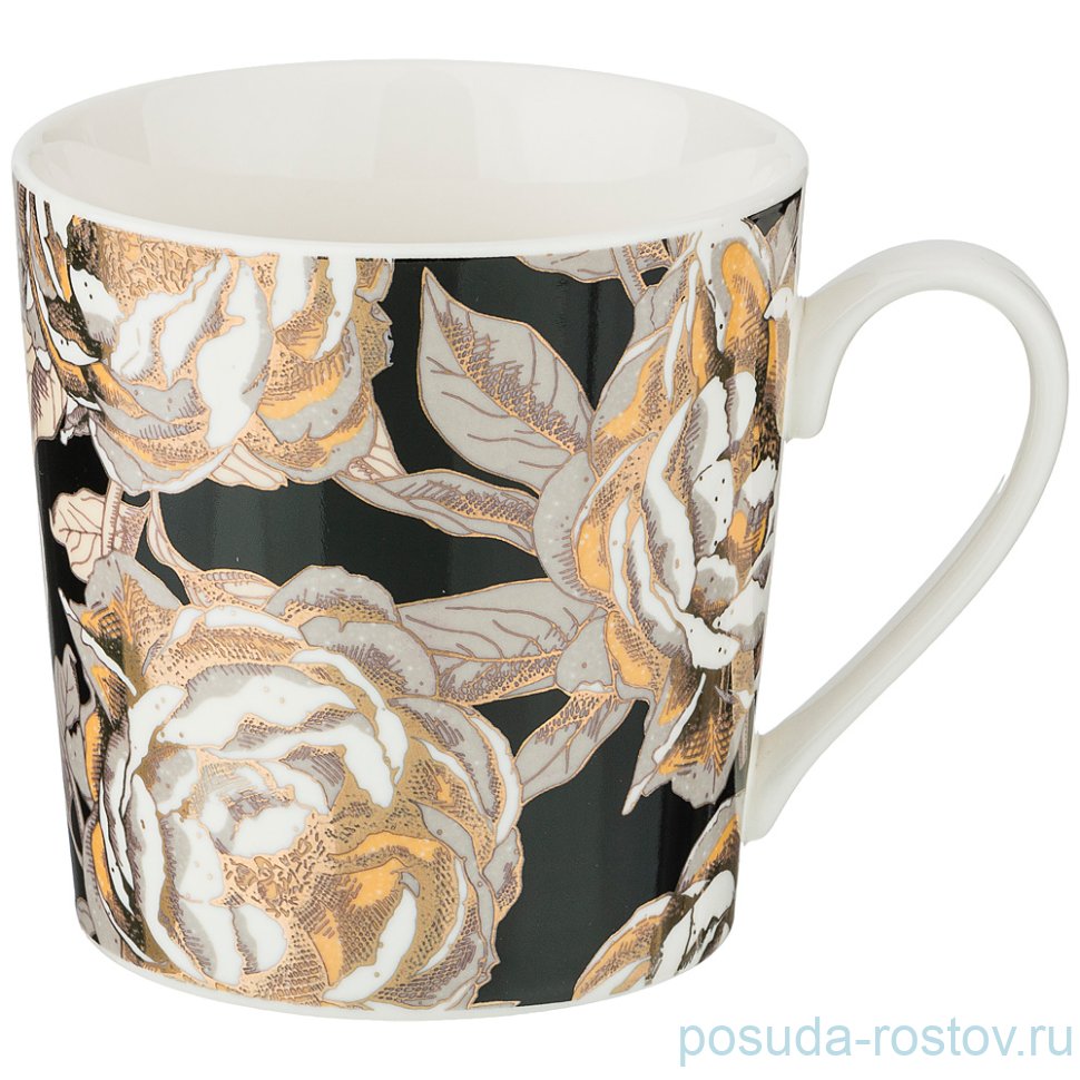 Кружка 400 мл чёрная "golden rose" / 208443 Кружка 400 мл чёрная "golden rose" / 208443