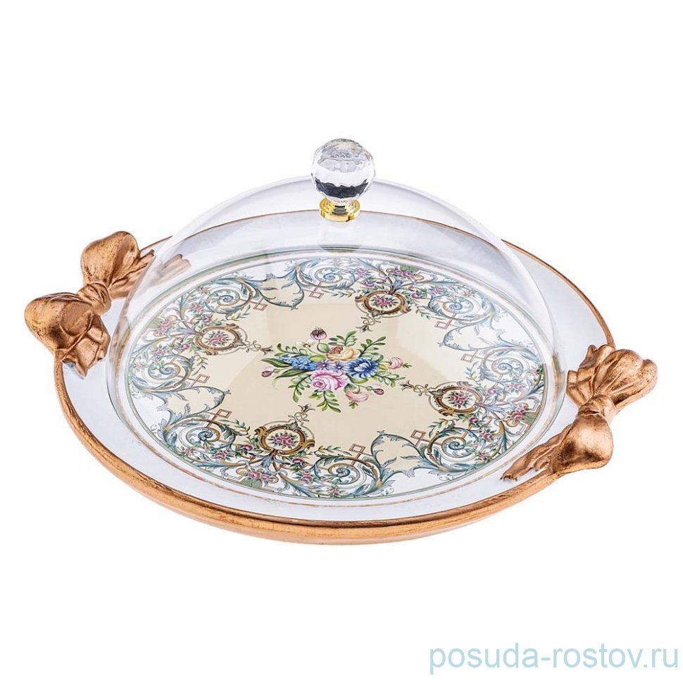 Блюдо 39 х 35 х 13 см с крышкой круглое "Букет" / 186633