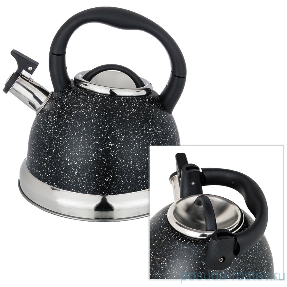 Чайник 3 л со свистком складывающаяся ручка индукционное капсульное дно чёрный "Agness" / 196221