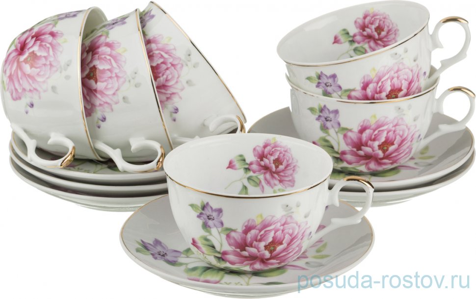 Набор чайных пар 250 мл 6 шт "розовый пион" / 207509