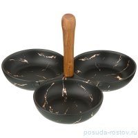 Менажница 23,5 х 23,5 х 16,5 см 3-х секционная с деревянной ручкой &quot;Золотой мрамор /Черная&quot; / 208528