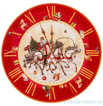 Тарелка 21 см красная &quot;С Новым годом! /Часы /Русская тройка&quot; / 268591
