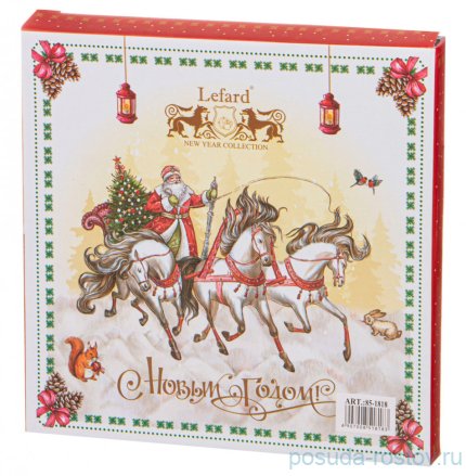 Тарелка 21 см красная &quot;С Новым годом! /Часы /Русская тройка&quot; / 268591