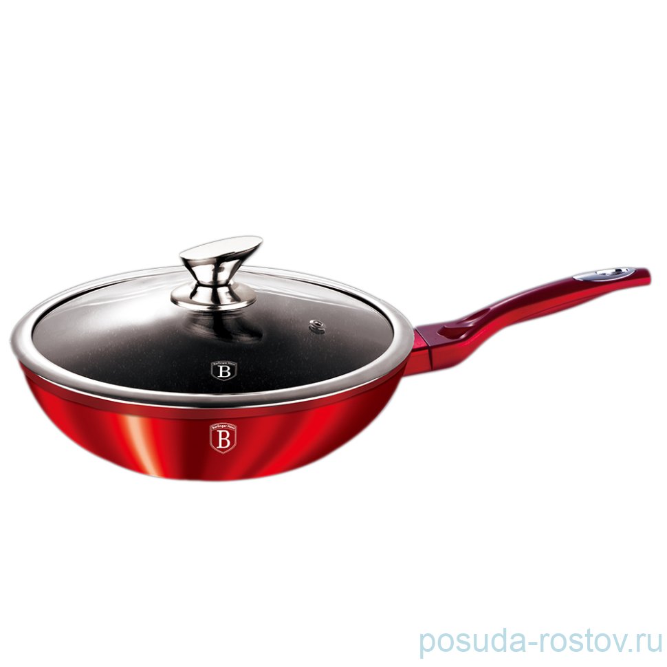 Сковорода вок 28 см с крышкой  Berlinger Haus "Carbon Metallic Line" красная / 106898