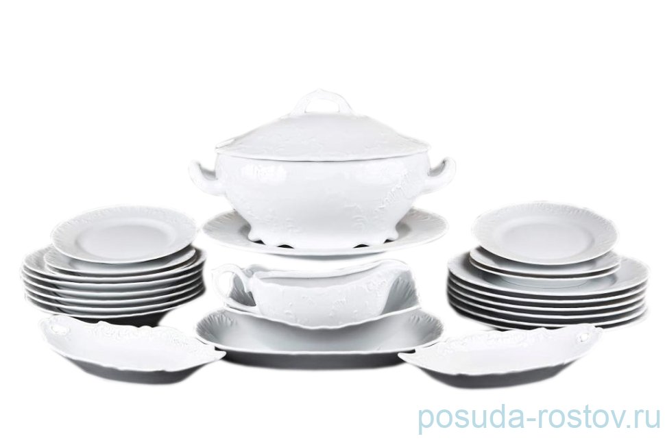 Столовый сервиз на 6 персон 25 предметов "Рококо /Без декора" (2 селедочницы) / 112151 Столовый сервиз на 6 персон 25 предметов "Рококо /Без декора" (2 селедочницы) / 112151