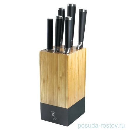 Набор ножей для кухни на подставке из бамбука 7 предметов &quot;Black Royal Line&quot; / 156525