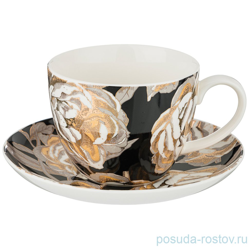 Чайная пара 450 мл 1 шт чёрная "Golden rose" / 208446 Чайная пара 450 мл 1 шт чёрная "Golden rose" / 208446
