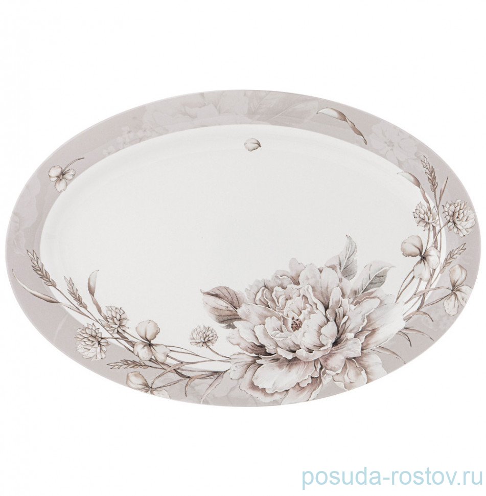 Блюдо 36 х 24 см овальное серое "White flower" / 236286