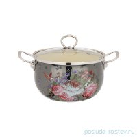 Кастрюля 2,3 л серая (16 х 12 см) /эмалированная /стеклянная крышка &quot;Agness /Роскошный сад&quot; / 195974