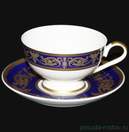 Набор чайных пар 200 мл 6 шт &quot;Александрия /Золотой узор на синем&quot; / 070709