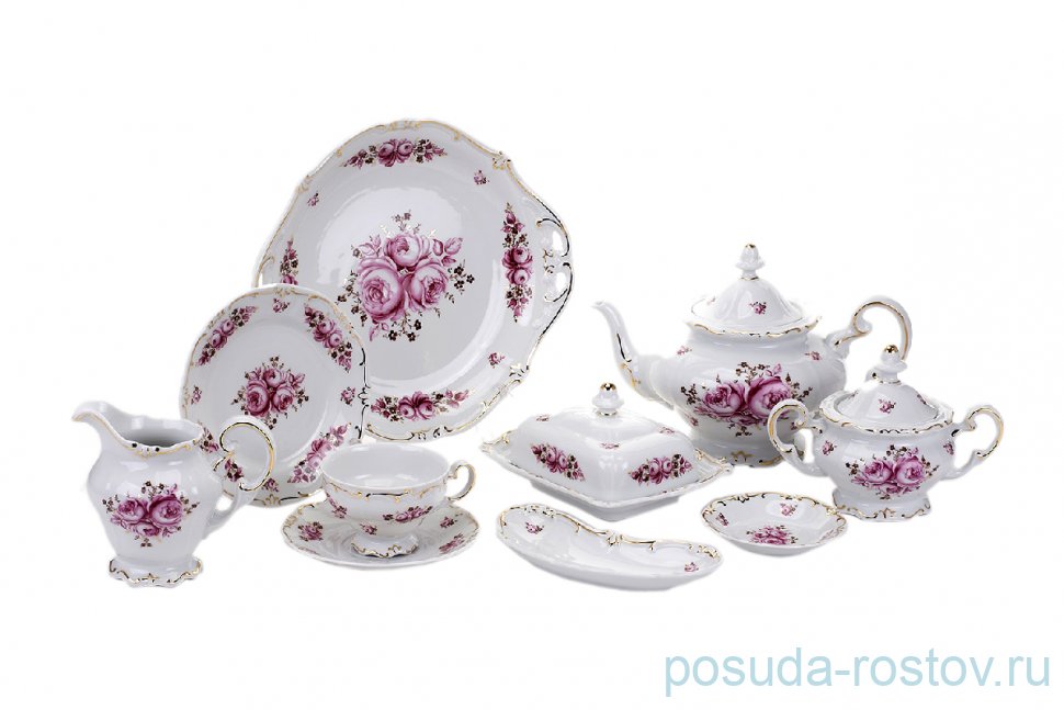 Чайный сервиз на 6 персон 30 предметов  Weimar Porzellan "Роза /Золото" / 085385