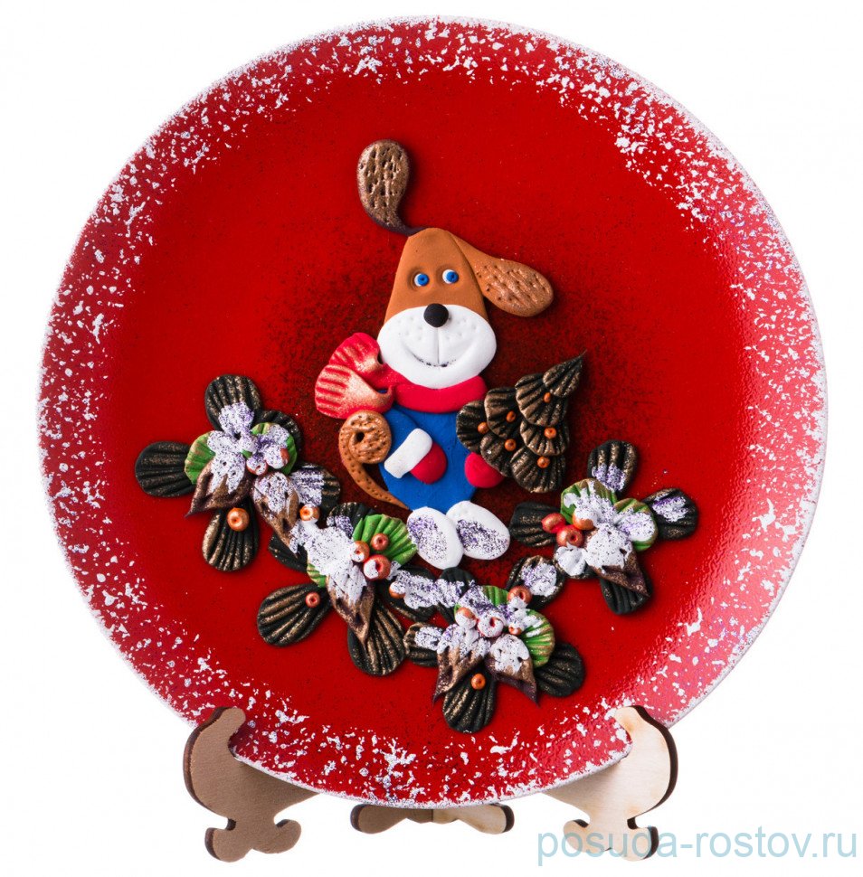 Тарелка декоративная 20 см красная "Собака" / 256537