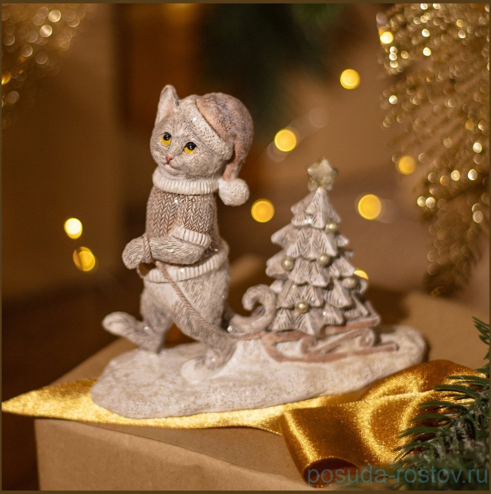 Статуэтка 13 х 5,5 х 11,5 см "Котик с елочкой" / 378884