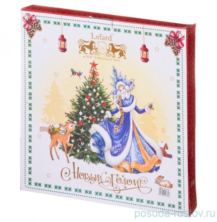 Блюдо 38 см фигурное красное &quot;С новым годом! /Дед Мороз и Снегурочка&quot; / 267335