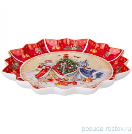 Блюдо 38 см фигурное красное &quot;С новым годом! /Дед Мороз и Снегурочка&quot; / 267335