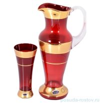 Набор для воды 7 предметов (кувшин + 6 стаканов) &quot;Иксовка /Матовая полоса золото&quot; красный SC / 125021