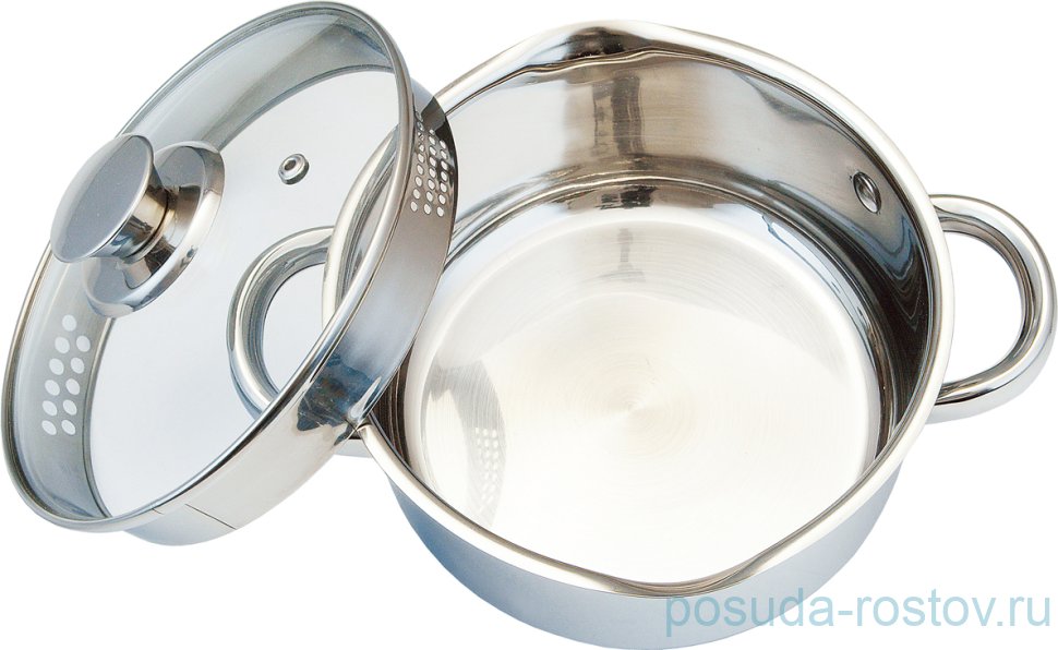 Кастрюля 16 х 9,5 см со сливом стеклянная крышка индукция 1,9 л "agness" / 198990