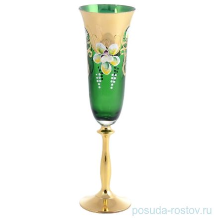 Бокалы для шампанского 190 мл 6 шт &quot;Анжела /Лепка зелёная /AS Crystal&quot; золотая ножка / 148279
