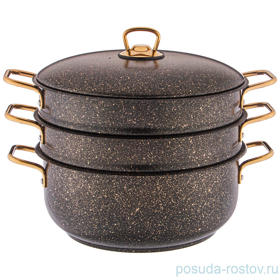 Кастрюля-мантоварка 3-х уровневая 28 см "Agness /Черное золото" / 230712