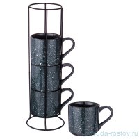 Набор чашек 297 мл 4 шт металлической подставке чёрные &quot;лимаж&quot; / 187095