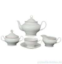 Чайный сервиз на 6 персон 15 предметов низкая чашка &quot;Лиана /Золотая отводка&quot; / 050999