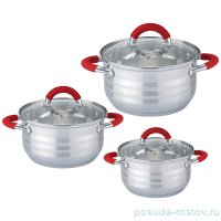 Набор кастрюль 6 предметов (1,9/3,9/6,1 л) со стеклянными крышками силиконовые ручки &quot;Agness&quot; / 196260