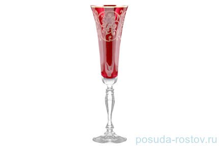 Бокалы для шампанского 180 мл 6 шт рубиновые &quot;Виктория /Золотая повитель&quot; / 026460