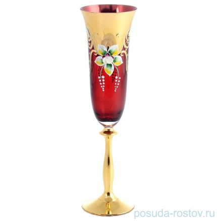Бокалы для шампанского 190 мл 6 шт &quot;Анжела /Лепка красная /AS Crystal&quot; золотая ножка / 148281