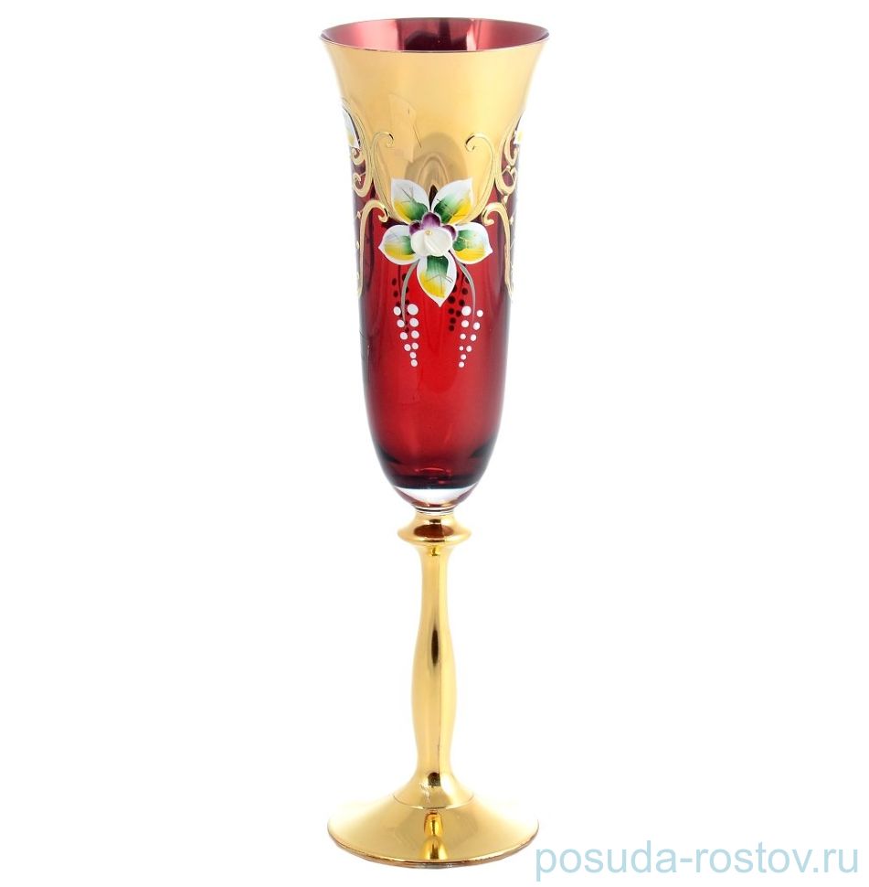 Бокалы для шампанского 190 мл 6 шт "Анжела /Лепка красная /AS Crystal" золотая ножка / 148281