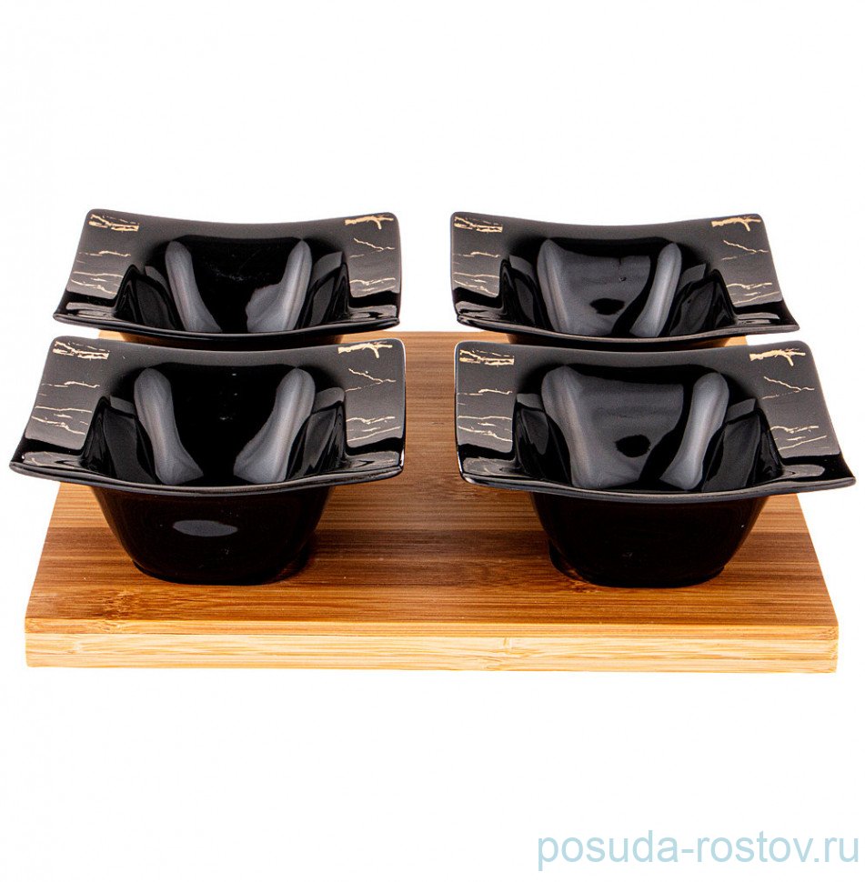 Набор салатников 11,5 см 4 шт на деревянной подставке "Fantasy /Чёрное" / 236774