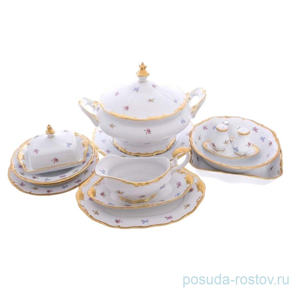 Столовый сервиз на 6 персон 29 предметов "Корона /Мелкие цветы /Матовое золото" / 148376