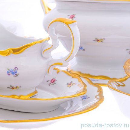 Столовый сервиз на 6 персон 29 предметов &quot;Корона /Мелкие цветы /Матовое золото&quot; / 148376
