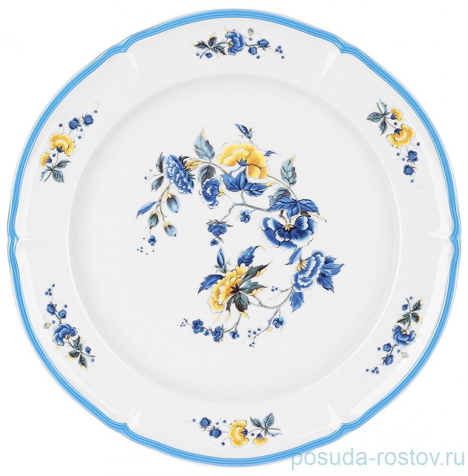 Блюдо 31 см круглое "Соната /Цветы /Голубая кайма" / 369791 Блюдо 31 см круглое "Соната /Цветы /Голубая кайма" / 369791