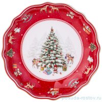 Блюдо 16 х 3,5 см круглое красное &quot;С новым годом! /Елка&quot; / 364115