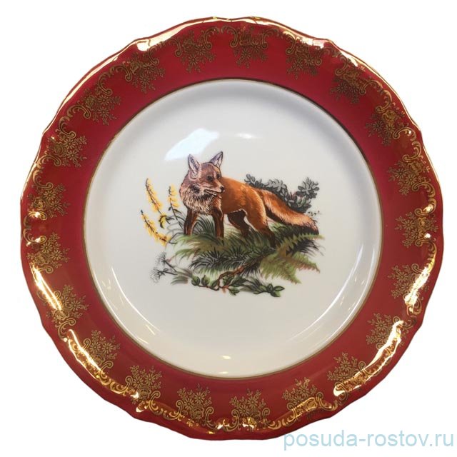 Тарелка 22,5 см 1 шт глубокая "Мария-Тереза /Охота красная 1" / 109811