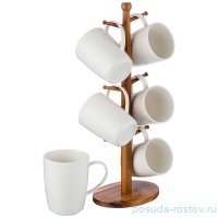 Набор кружек 350 мл 6 шт на деревянной подставке &quot;native /цветочный узор&quot; / 188472